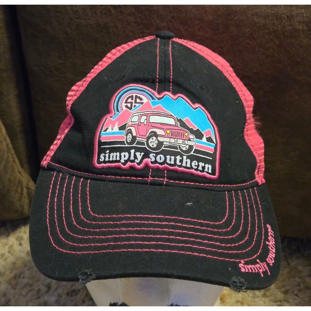 Simply Southern Graphic Jeep Hat Women's Black Pink Snap‎ Back
